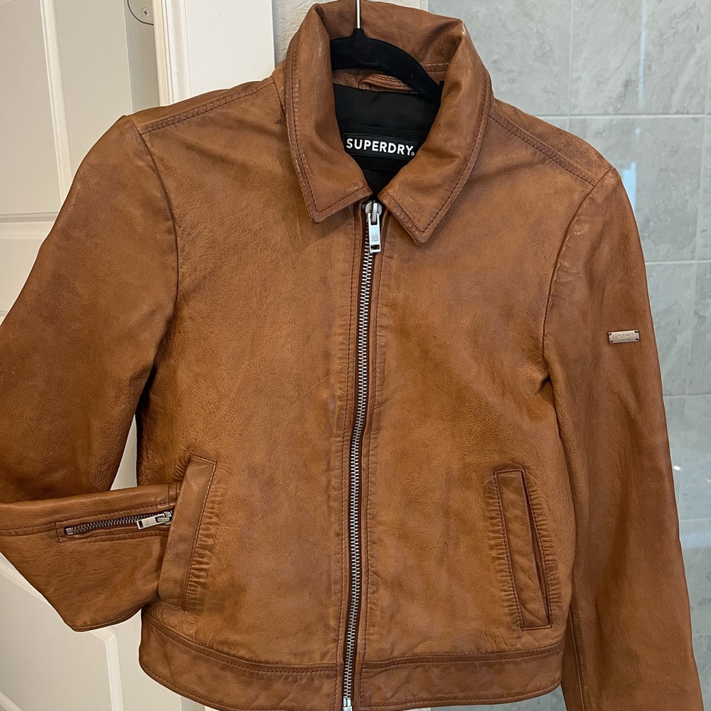 Superdry Brown Leather Bomber Jacket